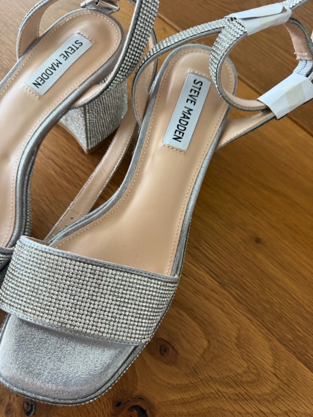 Steve Madden Silver Rhinestone Block Heel Sandals